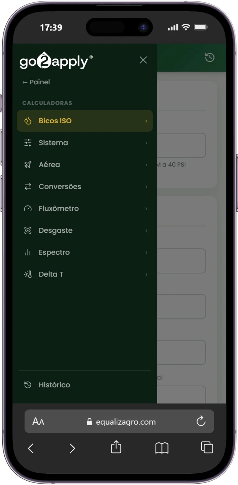 Interface do go2apply em um smartphone